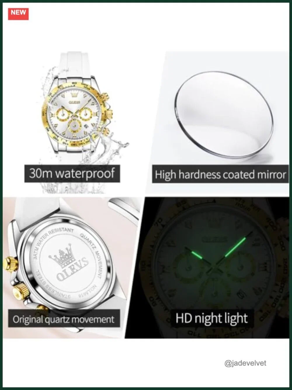 Women's Silicone Strap Chronograph Watch Quartz Luminous Calendar 38mm